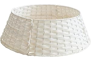 belupai Wicker Christmas Tree Skirts Collar Rings, Artificial Rattan Christmas Tree Skirt Stand Farmhouse Xmas Tree Collar for Artificial Christmas Trees Decoration(White,S)