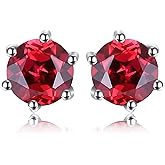 JewelryPalace Round Natural Blue Topaz Peridot Garnet Citrine Amethyst Stud Earrings for Women, 925 Sterling Silver 14k Gold Plated Stud Earrings, Genuine Gemstone Jewelry