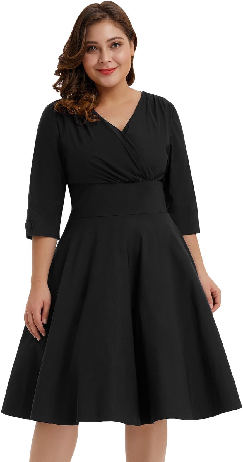 Hanna Nikole Women's Vintage 1950s Style Sleeved Plus Size Swing Dress