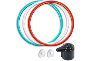 NEWKITON 6QT Silicone Sealing Ring 3 Pack with Steam Release Valve Compatible for Instant Pot Duo and Float Valve Sealer, Savory Sky Blue & Sweet Cherry Red & Common Transparent White …