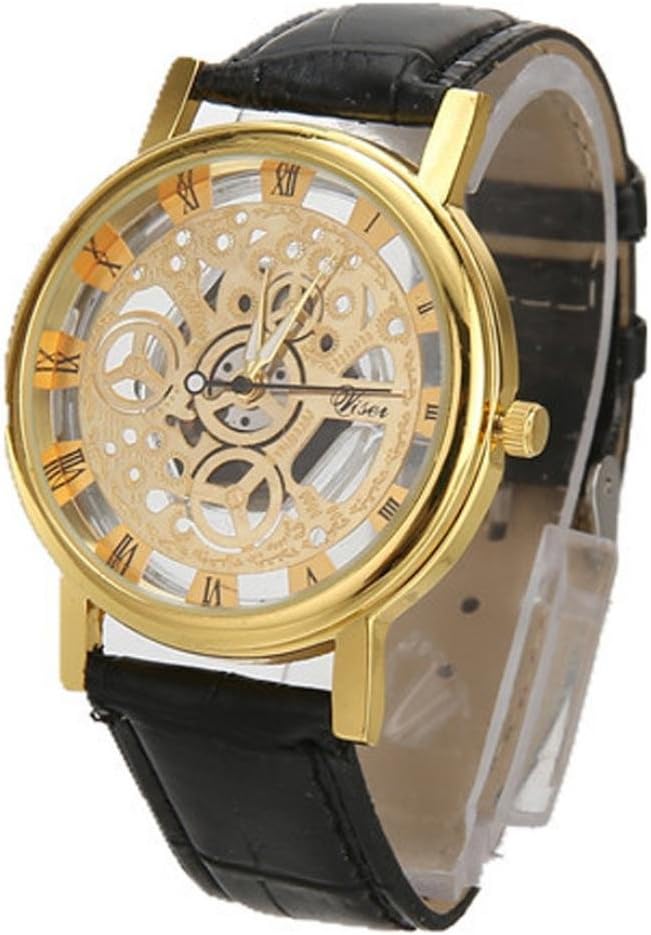 Moonuy Men Stainless Steel Quartz Military Sport Leather Band Dial Wrist Watch (E)