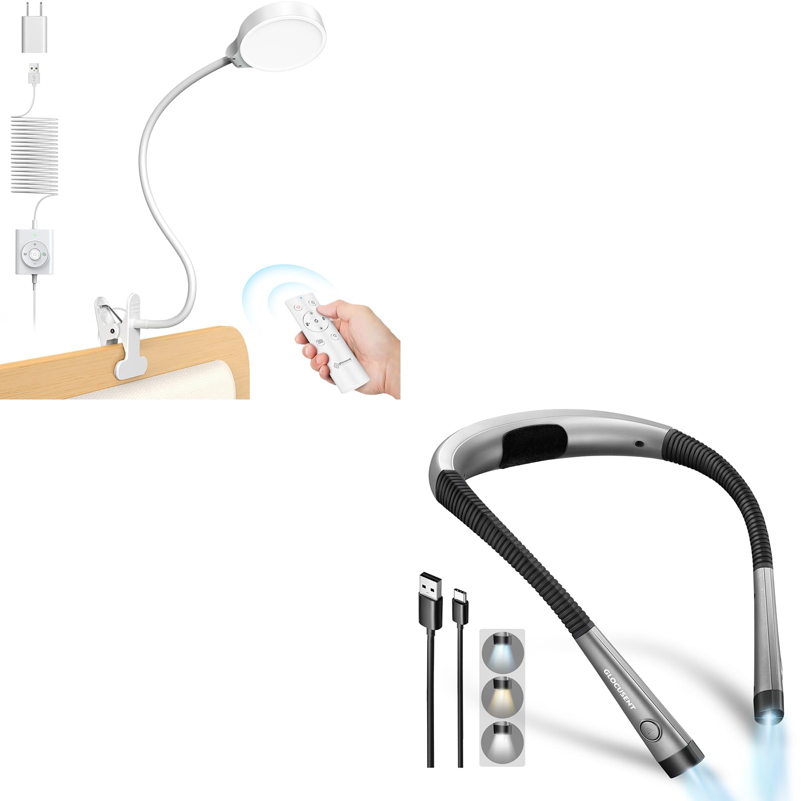 Glocusent Clip On Light & Book Neck Light