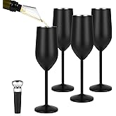 Lifecapido 4 Pack Stainless Steel Champagne Glasses, 8oz Stemmed Unbreakable Champagne Glasses, Elegant Stainless Steel Champagne Flutes for Party Wedding Christmas Anniversary, Black