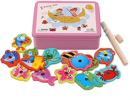 DYTesa Kids Infant Wooden Magnetic Fishing Toy Parent Child Educational Blocks