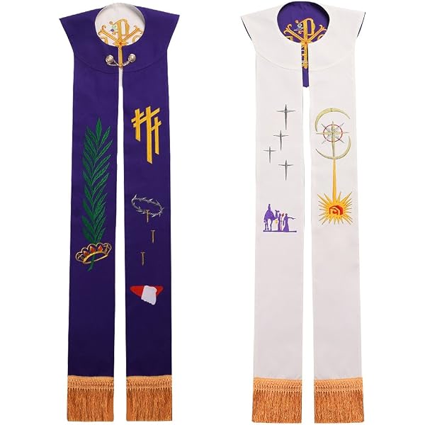 Blessume Pastor Reversible Stole Purple And Green Black BLESSUME Church Pastor Reversible Stole With Tassels Ghana Blessume Pastor Reversible Stole Purple And Green Stripes