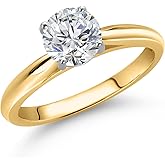 Gem Stone King 10K Two Tone Gold Round 6MM Gemstone Birthstone Solitaire Engagement Ring For Women | Wedding Anniversary Promise Ring For Women | Size 5,6,7,8,9