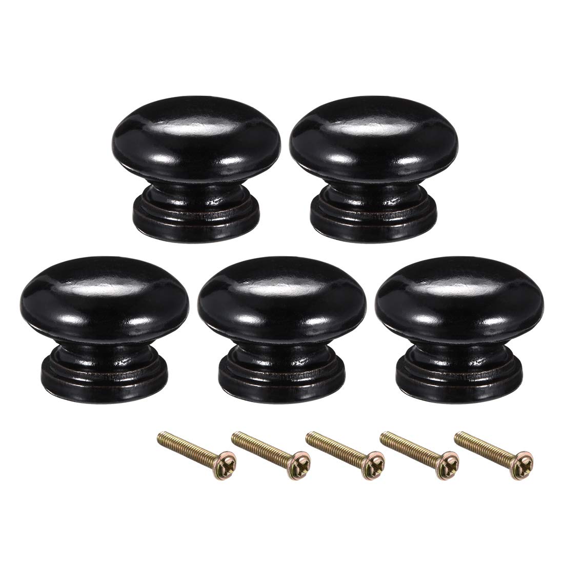 sourcing map Round Wood Knobs,5Pcs 33mm Dia Cabinet Furniture Kitchen Pulls Handles for Dresser Drawer Wardrobe, Black