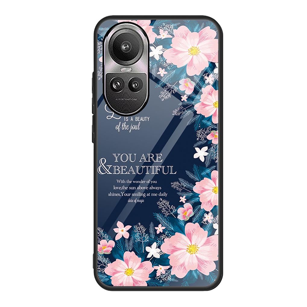 SEAHAI Case for OPPO Reno 10 5G / OPPO Reno 10 Pro 5G, Ultra Thin Elegant Painted Pattern Tempered Glass Hard Back & Soft Silicone TPU Bumper Hybrid Shockproof Cover, Dream garden