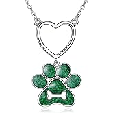 AINFQY Paw Print Necklace 925 Sterling Silver Heart Paw Print Pendant Necklace Turquoise Jewelry Gifts For Women Dog Lover
