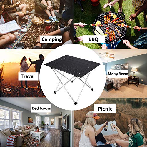 SYOURSELF Folding Camping Table, Portable Aluminum Camp Table Desk Lightweight Durable Compact Roll Up Picnic Tables for Indoor Outdoor Camp Hiking BBQ Backpacking Travel Fishing Beach(Black) - Thumbnail 5