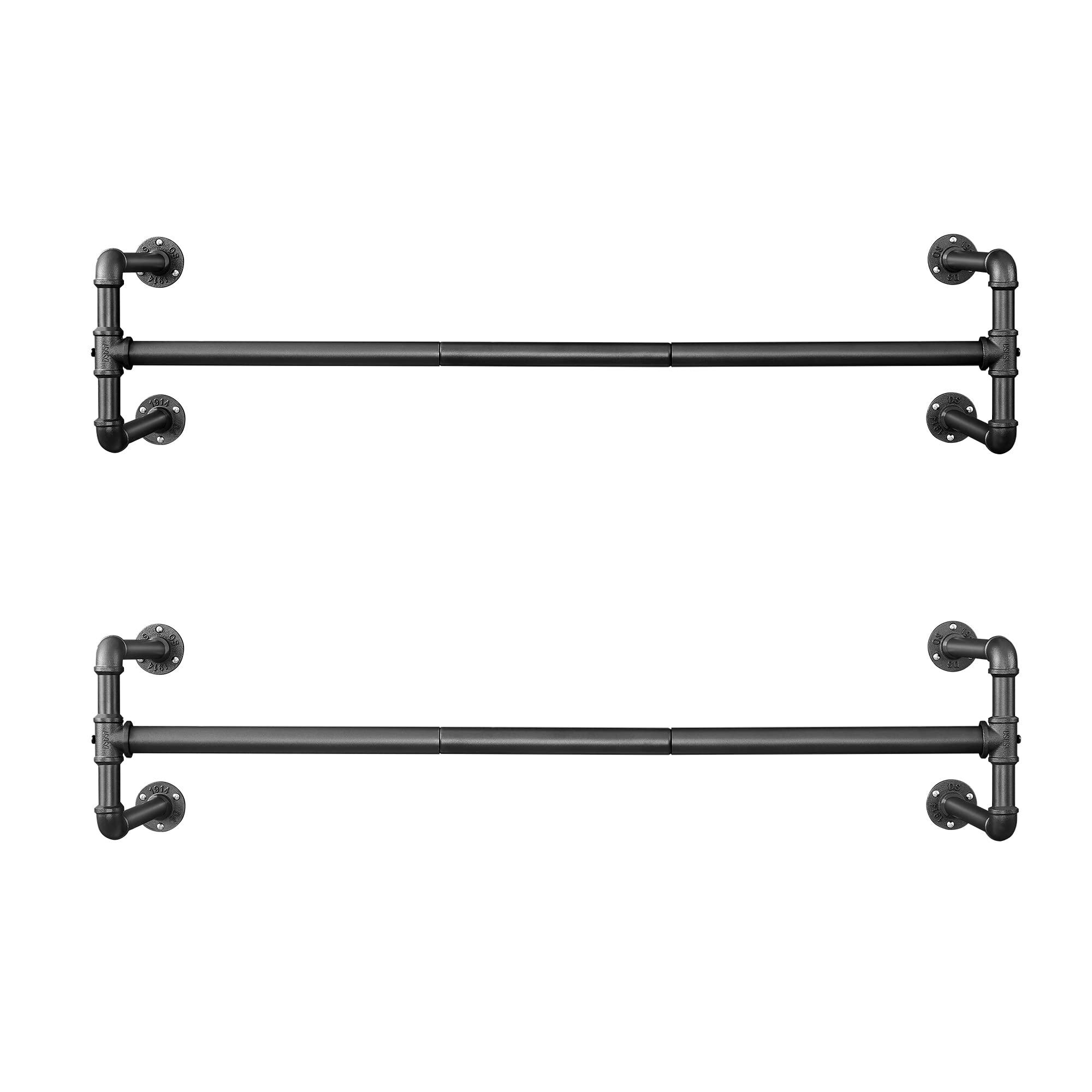 SONGMICS Wall-Mounted Clothes Rack, Set of 2, Industrial Pipe Clothes Hanging Bar, Space-Saving, 30 x 112 x 29.3 cm, Each Holds up to 60 kg, for Small Space, Black HSR64BK-02