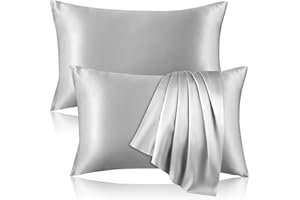 KINSELF 2 Pack 100% Pure Silk Pillowcase for Hair and Skin, Both Sides Mulberry Silk Pillowcases with Hidden Zipper, Cooling Pillowcase 19 Momme, 600 Thread Silk Pillow Cases Standard Size, Gray
