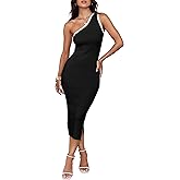 ZESICA Women's 2026 Summer One Shoulder Bodycon Midi Dresses Casual Sleeveless Ribbed Knit Side Slit Sweater Dress