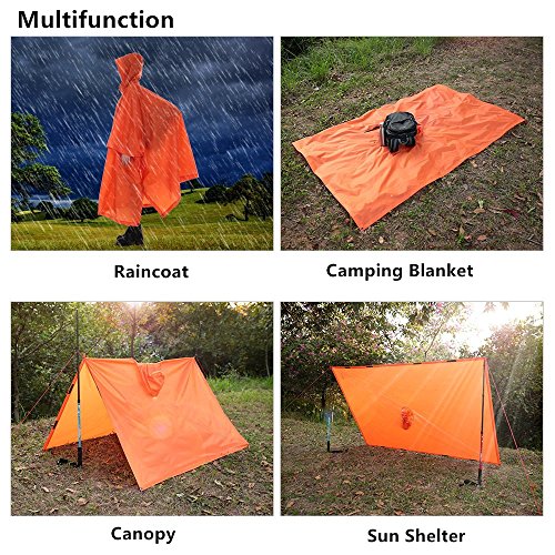 Winis Multifunctional Outdoor Rain Poncho Backpack Rain Cover Waterproof Tent Tarp Footprint Ground Sheet Shelter Sunshade Moisture Barrier Picnic Blanket Mat for Camping Hiking Jungle Cycling(Orange)