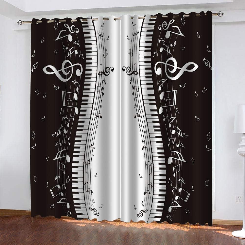huobeibei 3d Blackout Curtains Musical Notes Print Door Curtains