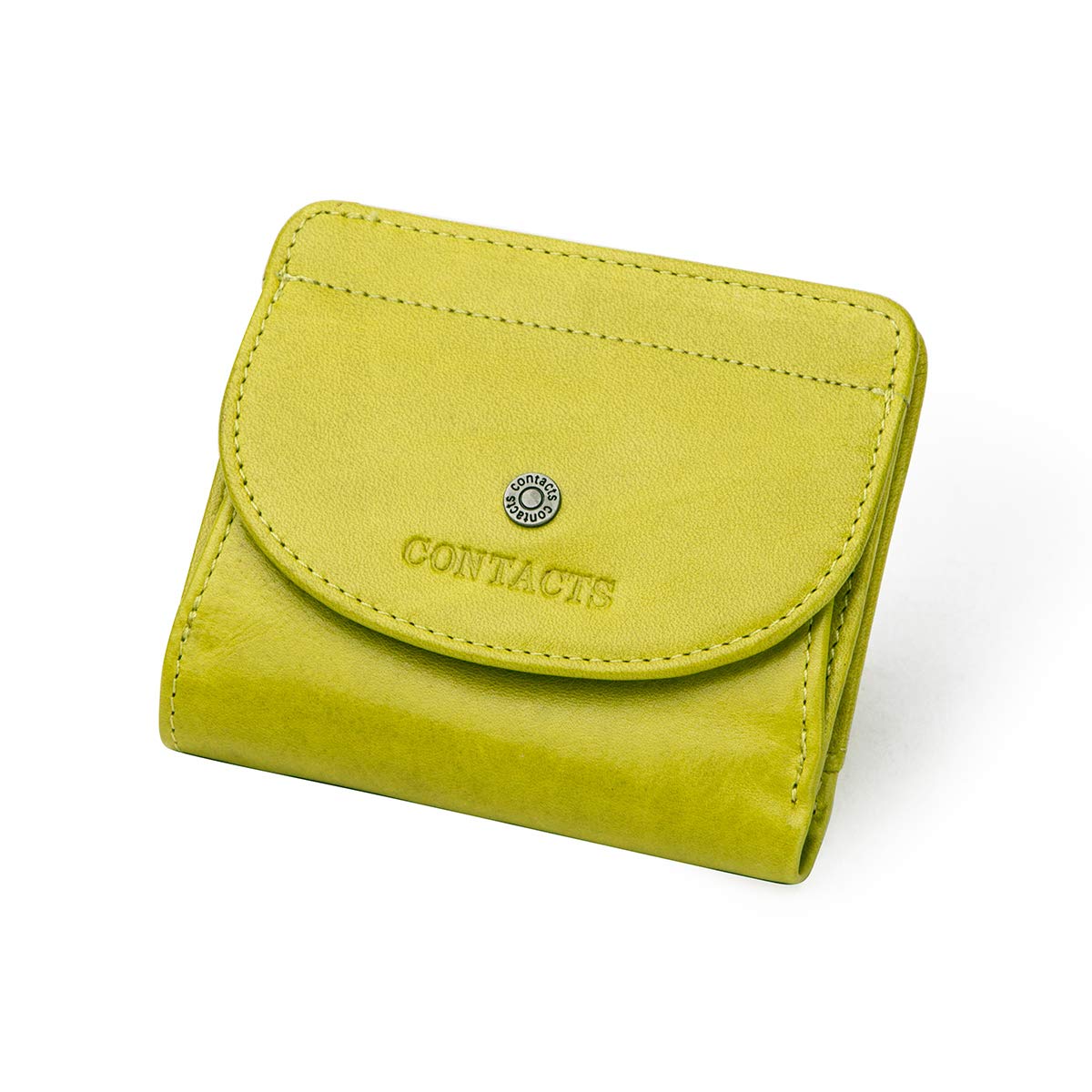 CONTACTS Real Leather Casual Business Mini Coin Purse for Women/Mens Pocket Bifold Wallet Card Holder Small Clutch (Yellow)