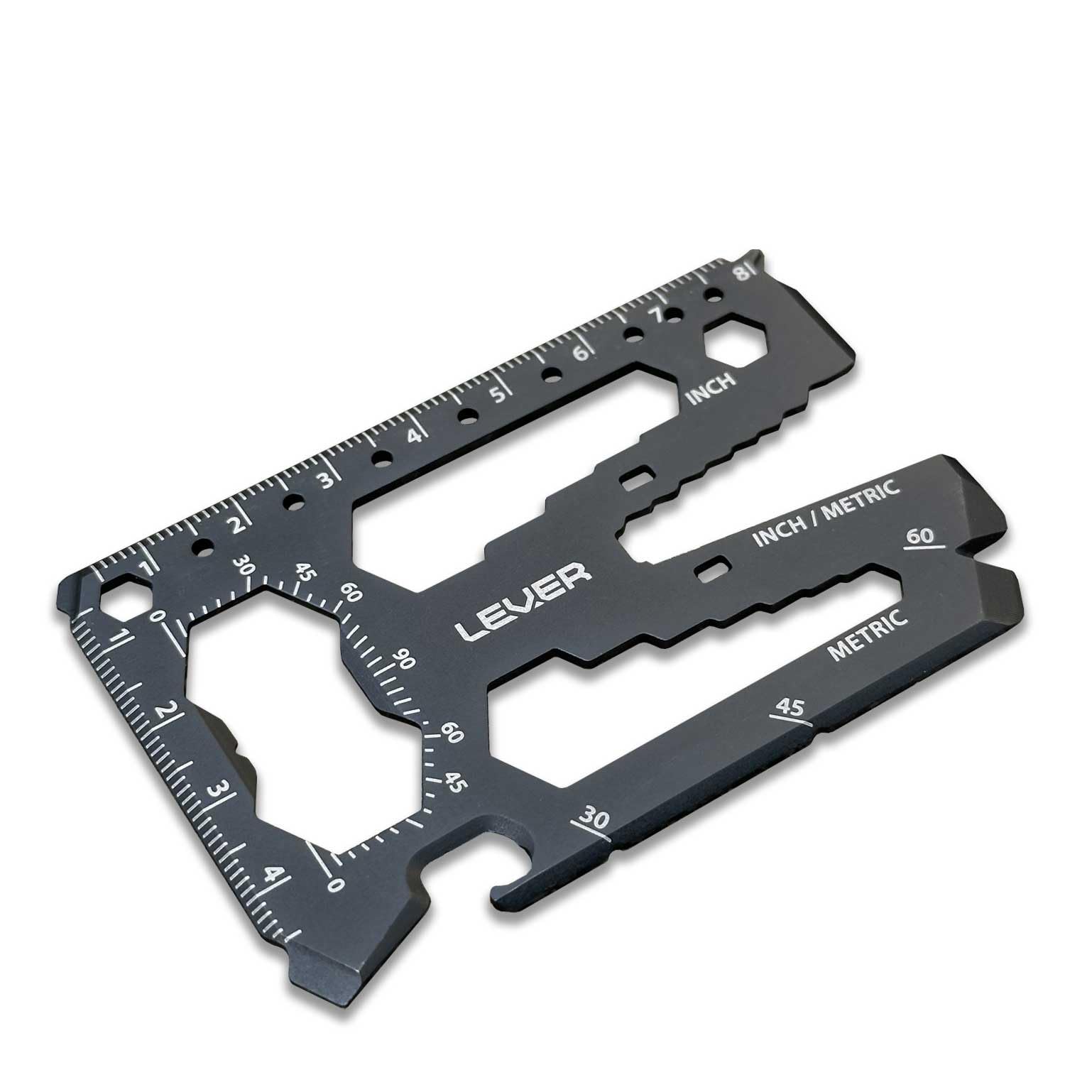 Lever Gear Toolcard Pro - 40 in 1 Credit Card Multitool. Sleek Minimalist Stainless Steel Wallet Card - Black