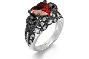 Jeulia 2.55ct Skull Engagement Ring Sets Sterling Silver Heart Cut Red Diamond Ruby Rings Cubic Zirconia Wedding Promise Anni