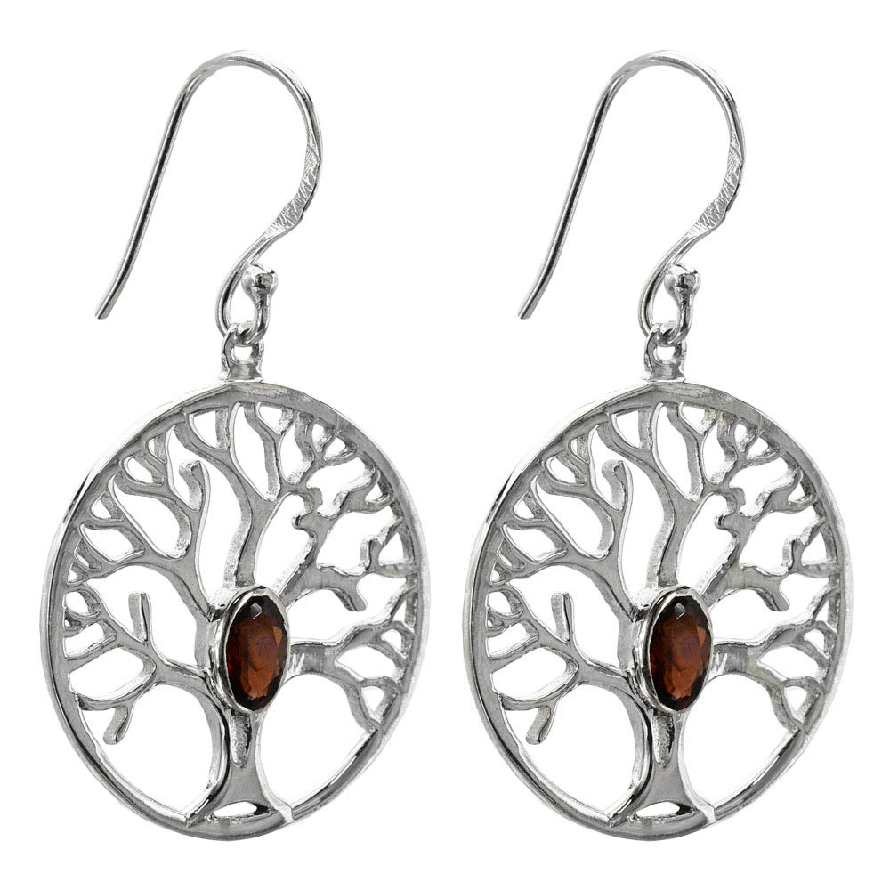 I-be, Tree of Life Garnet Gemstone Faceted Earrings, 925 Silver, in Gift Box, 392122/BDL/S