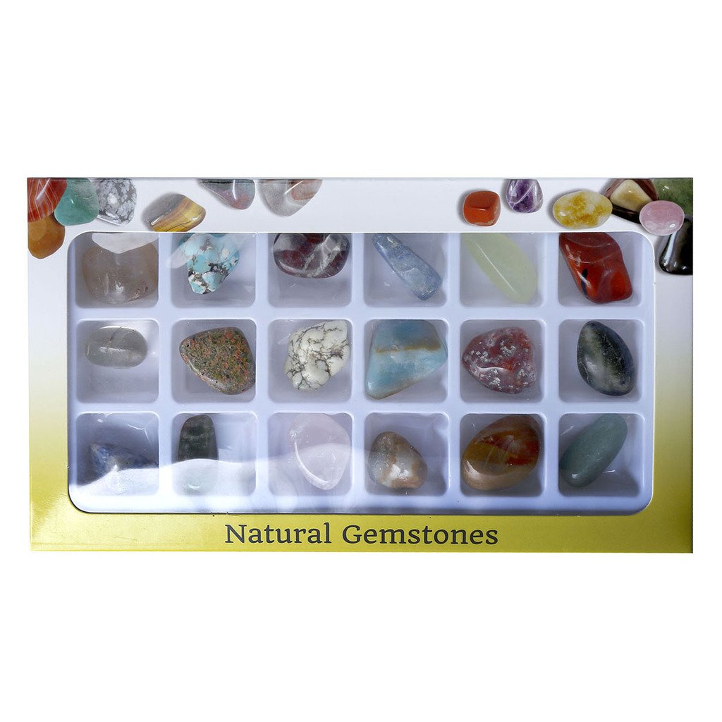 QGEM 18pcs Mini Gemstones CHAKRA KIT Healing Balancing Set for Collectors, Crystal & Reiki Healers and Yoga Practioner