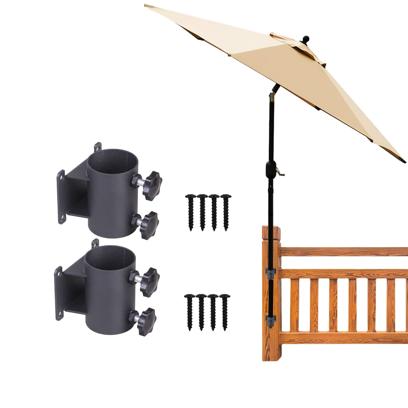 Photo 1 of BSWAN Patio Umbrella Holder Stand, Outdoor Sun Umbrella Holder Umbrella Clip Mounting Bracket for Patio Wood Railing, Mount to Deck, Balcony or Outdoor Yard (1)
