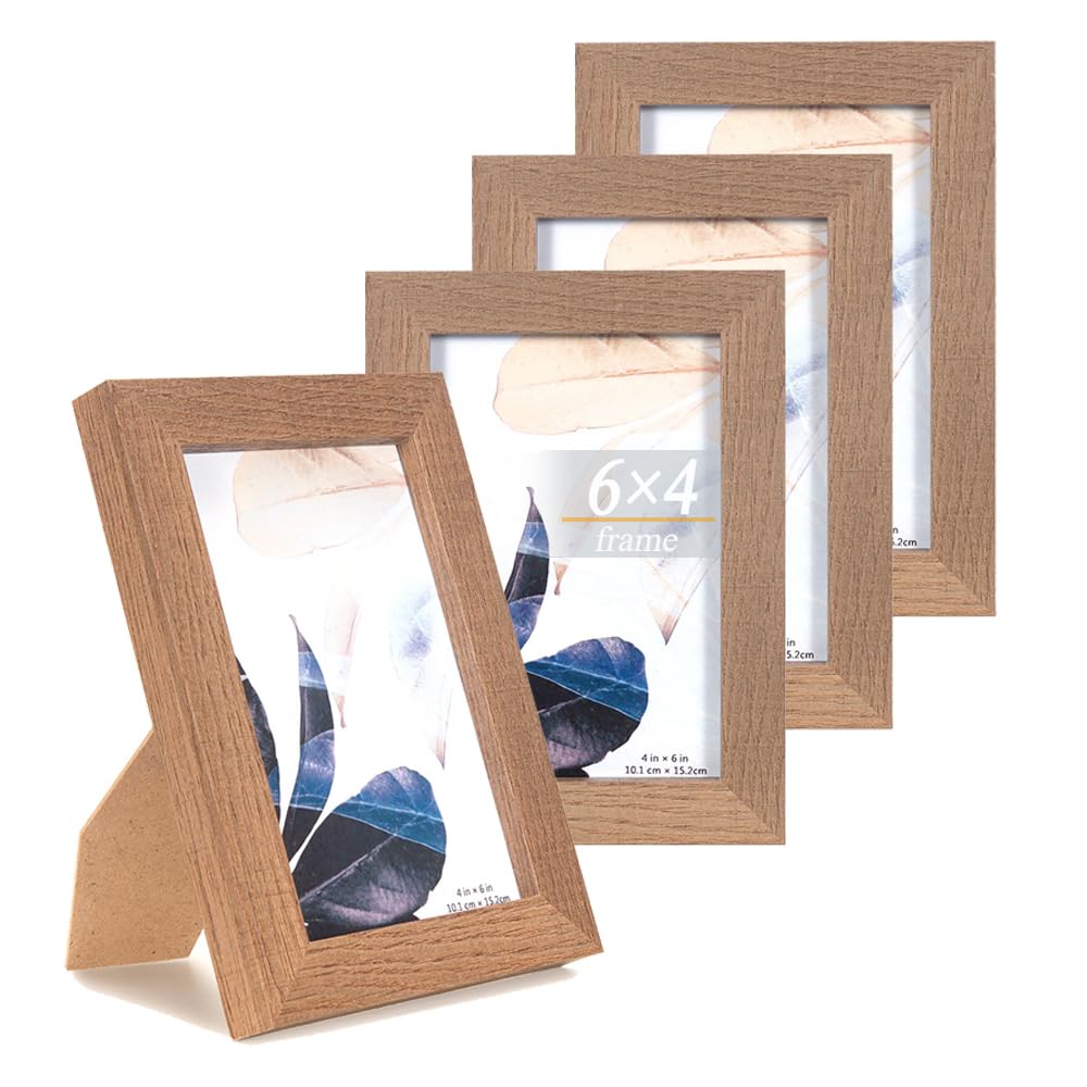 Brown Wooden 6x4 Inch Picture Photo Frame, Set of 4，Freestanding and Wall Mountable — image 1