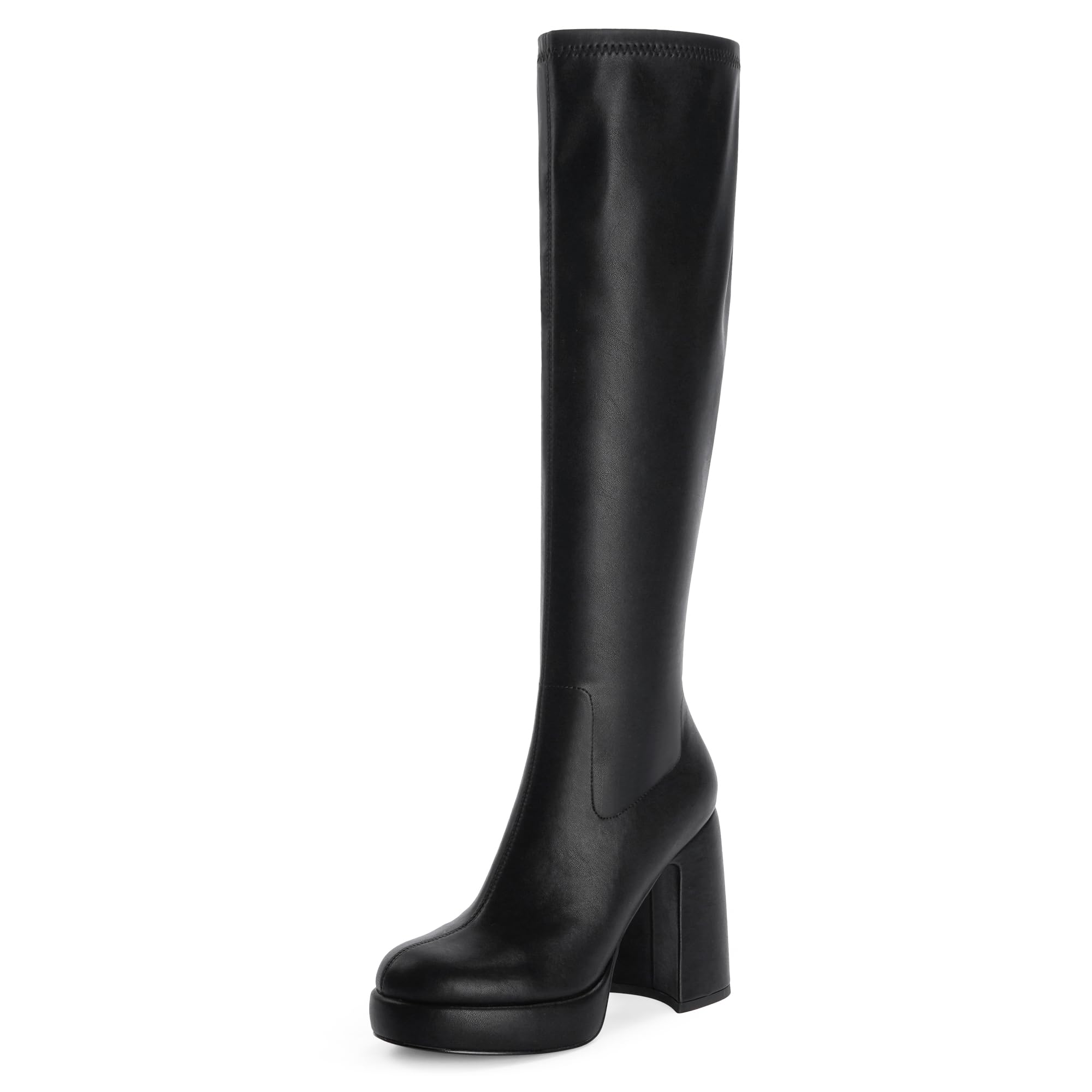 Photo 1 of Modatope Platform Boots for Women Knee High Black Chunky Heel Womens Tall Boots Side Zipper Rounded Toe Heeled Boots for Women Size 7