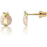 Cherished Moments Children's .925 Sterling Silver or 14k Gold Plated Pink Ladybug Screw Back Earrings for Babies, Little Girls, Kids and Toddlers