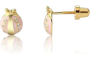 Cherished Moments Children's Sterling Silver or 14k Gold Plated Pink Ladybug Screw Back Earrings for Babies, Little Girls, Kids and Toddlers