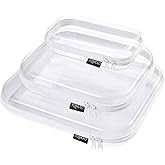 YQBRAO Hard Sided Clear Zipper Case for Storage- Professional-Grade Plastic Clear Zipper Pencil Case,Toy Storage Bins, Toiletry Pouch, Travel Organizer, Cosmetic Bag(White,3 Pack, LMS)