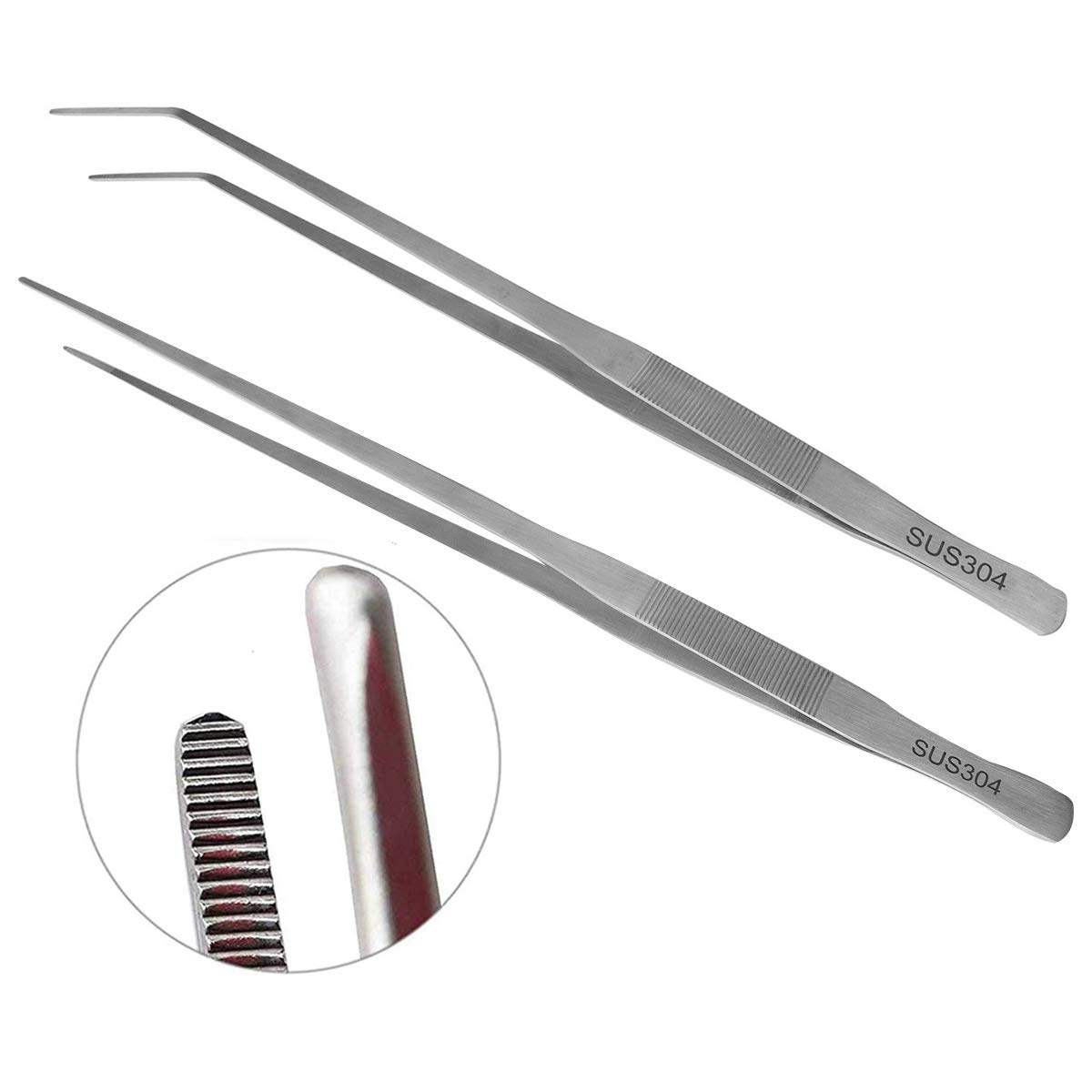 18.9inch/48cm Straight Curved Stainless Steel Extra Long Tweezers Set,Aquarium Cleaning Tool Fish Tank Aquatic Plants Forceps,Mega Reptile Feeding Tongs