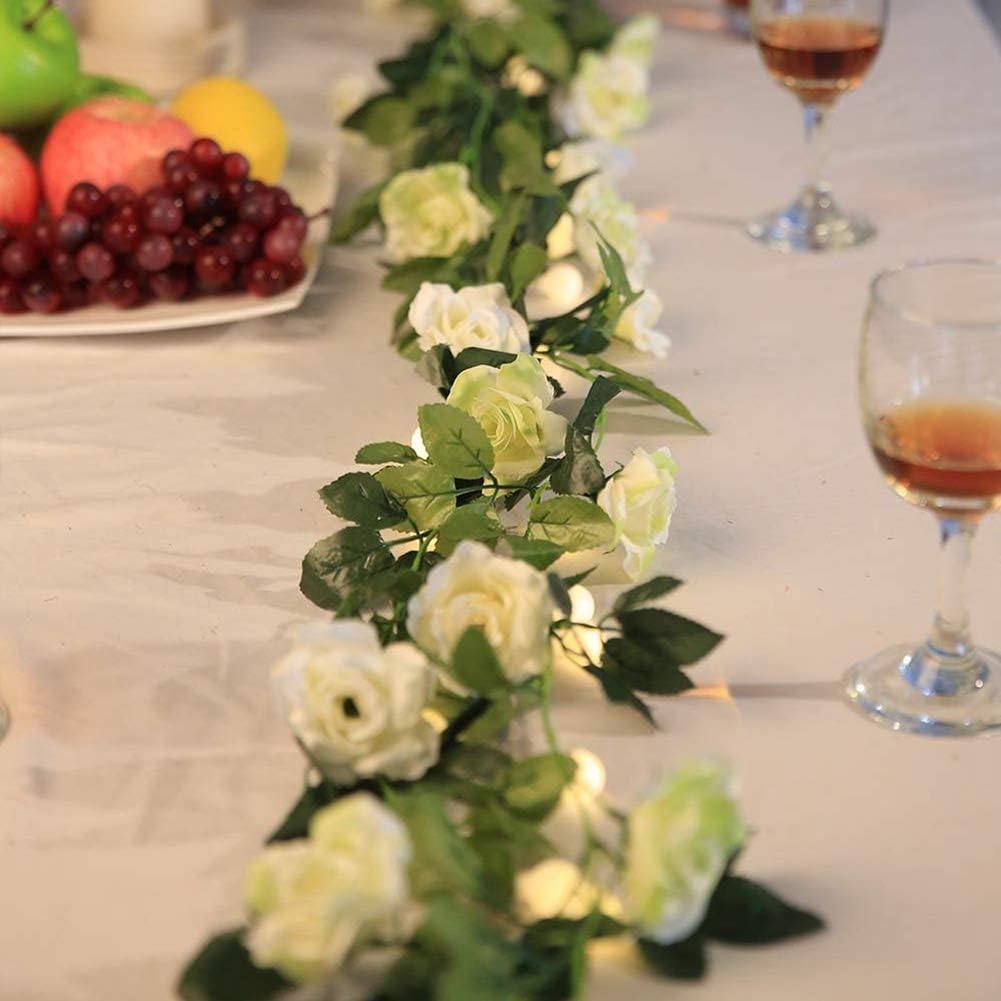 JUSTOYOU 2PCS 7.3FT Artificial White Rose Garland Vines Hanging Silk Flowers Artificial Flower Fake Garlands for Outdoor Indoor Wedding Wall Garden Badroom Decoration(White) - Image 5