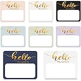 Name Tag Stickers, 120 Pcs Hello My Name is Stickers, (3" x 2.5") Gold Foil Adhesive Nametags Name Labels Sticker for School Classroom, Meeting, Conferences, Clothes, Office & Christmas