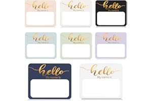 ZACOOL Name Tag Stickers 120 Pcs Gold Foil Hello My Name is Name Tag Stickers(3 "x2.5) Nametags Stickers for Clothes,Office,Student,Home Christmas Name Tags for People,Holiday Name Tags Stickers,8 Color