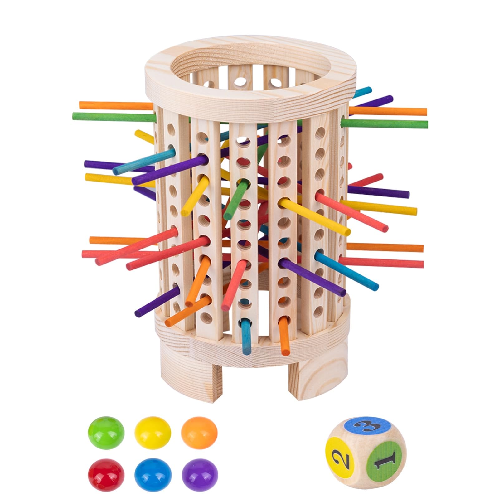 Photo 1 of Wooden Montessori Board Game,Number Game,Kerplunk Games,42 Colored Sticks in Six Colors,6 Acrylic Balls,1 Colorful Dice,Classic Fun Games for Family Game Night(Round)