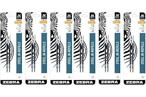 ZEBRA PEN Zebra G-301 Stainless Steel Pen JK-Refill, Medium Point, 0.7mm, Black Ink, 2-Count (6 Pack)