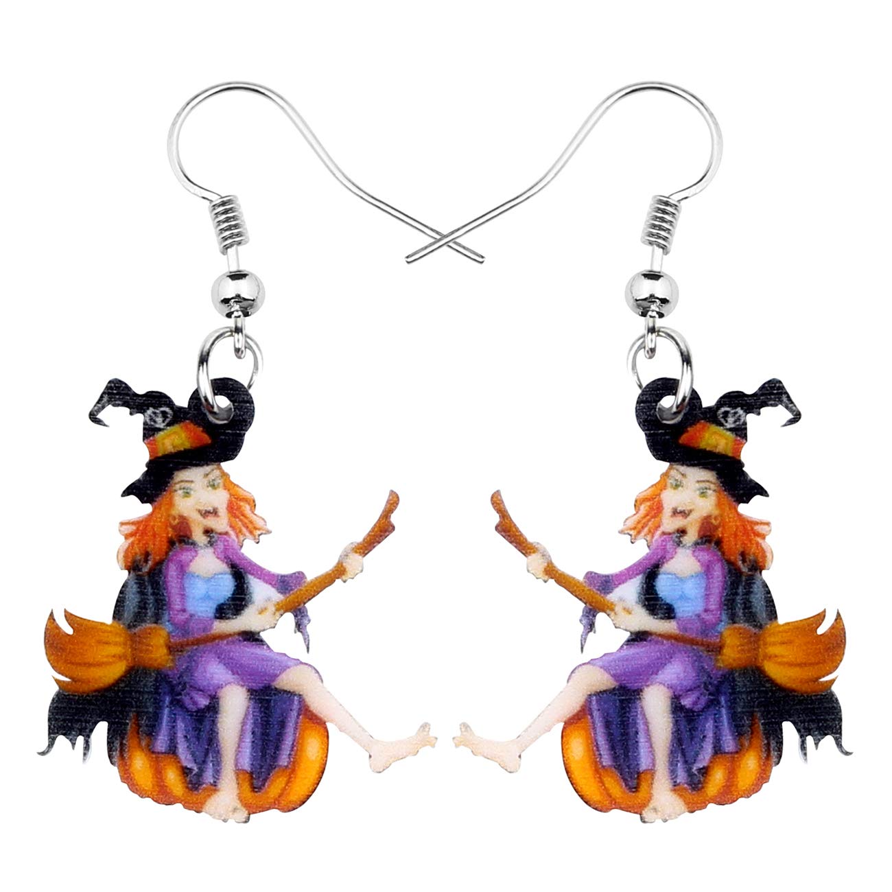 Bonsny Halloween Black Cat Pumpkin Earring Dangle Drop Fashion Jewelry For Women Girls Charms (Multicolor)