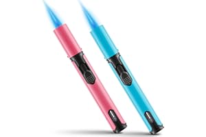 Urgrette Spring Colors 2 Pack Butane Torch Lighter, 6-inch Jet Flame Butane Lighter Refillable Pen Lighter for Grill BBQ Camping (Gas Not Included) Aqua Blue & Peach Pink