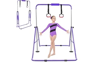 YEEGO DIRECT Gymnastics Bar with Rings,Gymnastics Bar for Kids Ages 3-12,Foldable Gymnastics Bar,Kids Gymnastics Bar Expandable for Home Training Kids Gifts for Grils Boys (Pink)