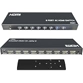 KAGO 8-Port HDMI Switch 4K@30Hz Selector Box with IR Remote | 8 in 1 Out, HDR &amp; 3D Video Pass-Through, Front-Button &amp; Remote Dual Switching, Metal