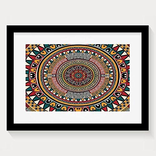 HUANGLING African Folkloric Tribe Round Pattern With Ethnic Colors Aztec Art Framed Wall Art Prints For Home Decoration