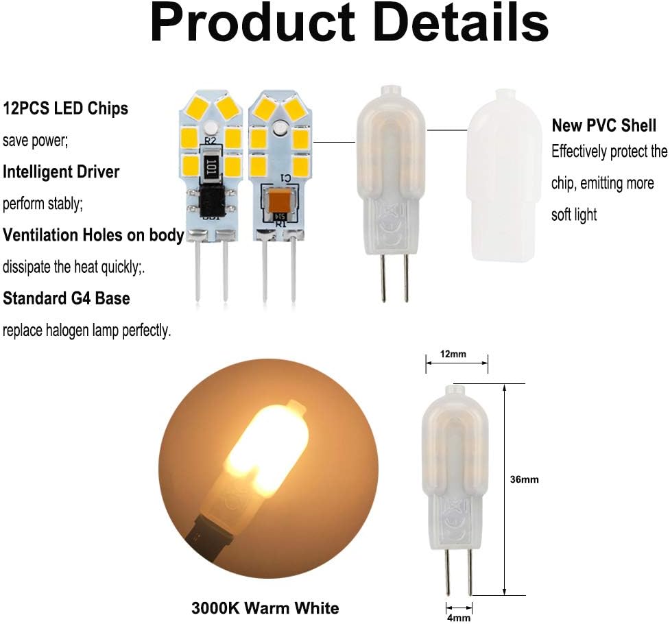 WULUN G4 Bi-pin Base LED Bulbs 2W Energy Saving Lamps with Milky White Cover, Replace 20W Halogen, 200LM, 360°Beam Angle - Image 3