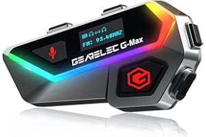 GEARELEC Motorcycle Helmet Speakers [ HiFi Stereo Sound ] [ Screen and RGB Lights ] 80Mph Clear Calls Motorcycle Helmet Bluet