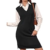 Wenrine Womens Sleeveless Sweater Vest Dress Casual Chunky Knit V Neck Loose Slit Fall Tank Midi Dresses