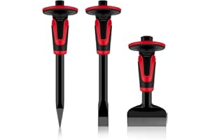 C&T 3Pcs Heavy Duty Masonry Chisel Set with Hand Guard, Stone and Rock Chisel, Rock Chisel Set, Stone and Rock Tool for Breaking, Splitting and Cutting- Professional Masonry Tools