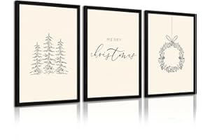 Christmas Wall Art Winter Xmas Canvas Decor Christmas Tree Picture Merry Christmas Wall Art Minimalist Vintage Painting Beige