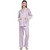 Women’s Purple Satin Silk Feather Pajama Set with Long Sleeve Tops - Silky Smooth Sleepwear Pajamas Set with Ostrich Feather