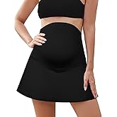 SHEKINI Maternity Ruched Skirts High Waist Sports Skirt Over The Belly Skirts Inner Shorts(Manhattan Black, Small)