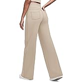 G4Free Wide Leg Khaki Pants Women High Waisted Tummy Control Pants Dress Lounge Trousers with Pockets (Light Khaki,M,30")
