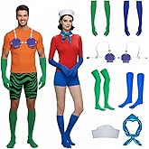 Mermaid and Sailor Costume Set, Shell Bra Top with Gloves, Socks,Neck Scarf, Sailor Cap, Adult Cosplay Accessories